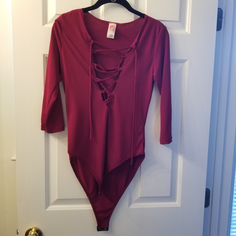 Very Nice USA Burgundy Leah Top BodySuit Blouse
